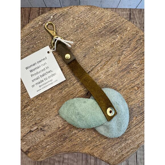 Genuine Leather Tassel Charm Keychain Crossbody Bag Blue Aqua Leather Bag Flair - Picture 7 of 7